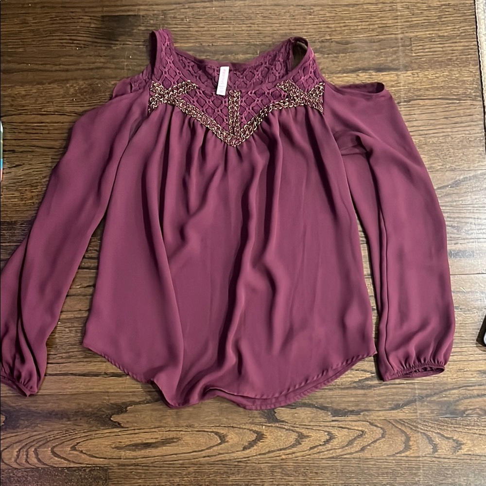 Xhilaration Dark Purple Embellished Cut Out Blouse